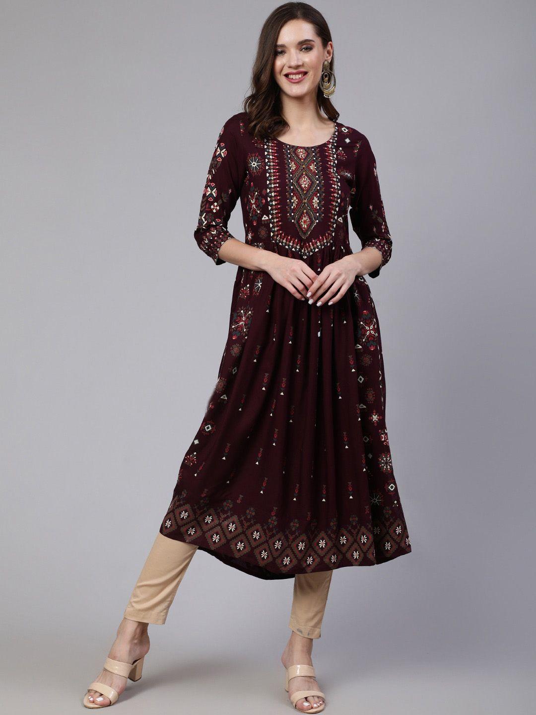 kalini women purple floral printed floral anarkali kurta