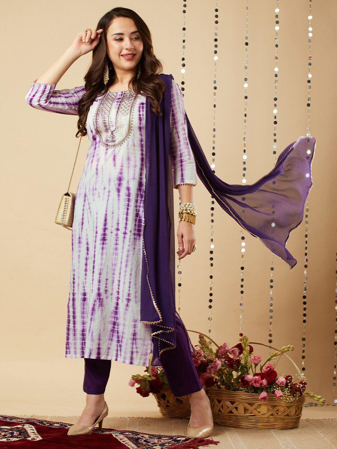 kalini women purple regular kurta with trousers & with dupatta