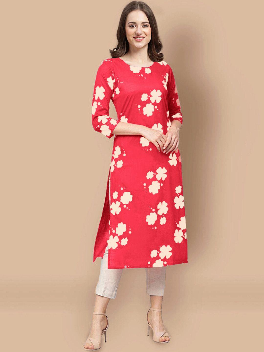 kalini women red & cream-coloured floral printed summer sheers crepe kurta