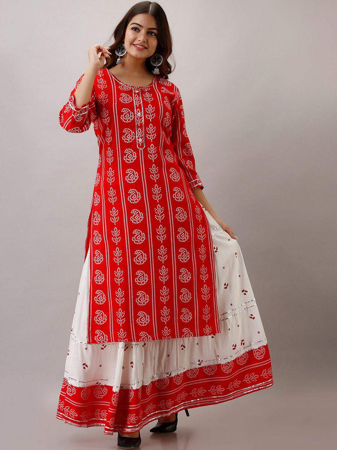 kalini women red bandhani printed gotta patti kurta with skirt