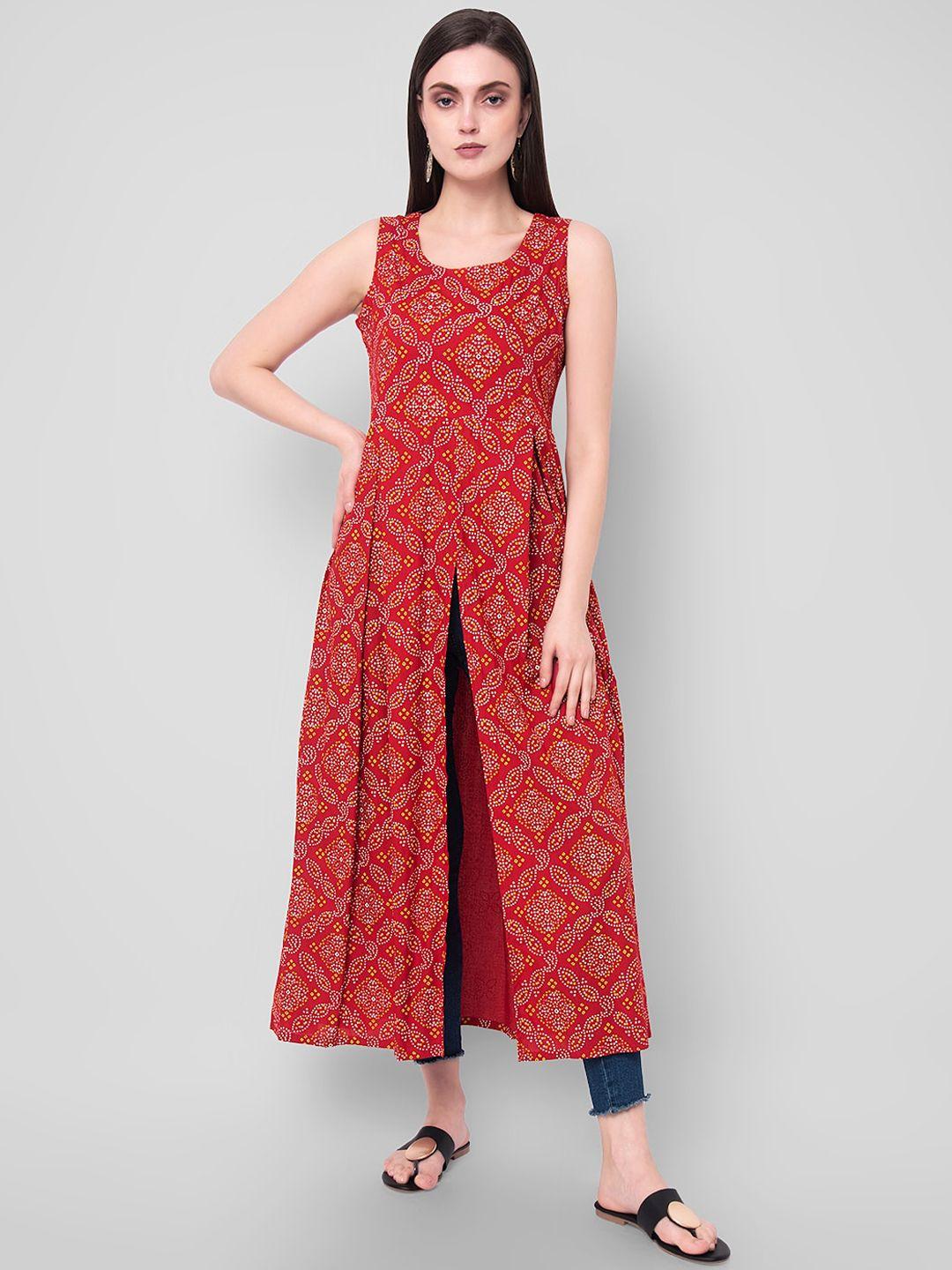 kalini women red bandhani printed kurta