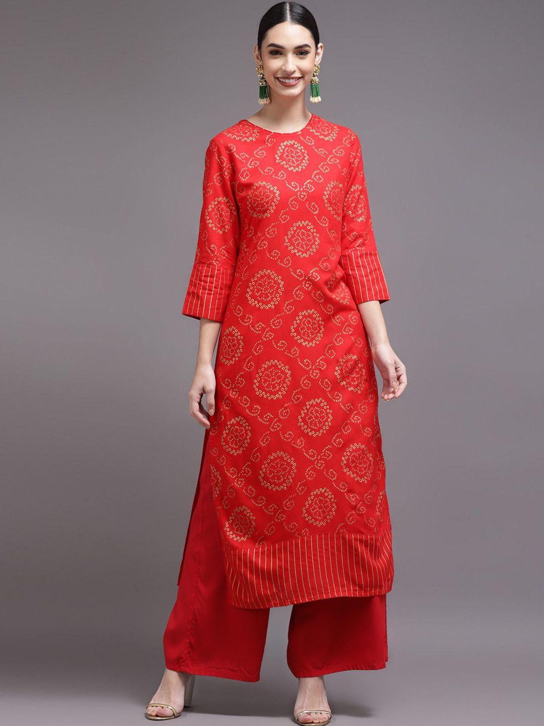 kalini women red bandhani printed kurta