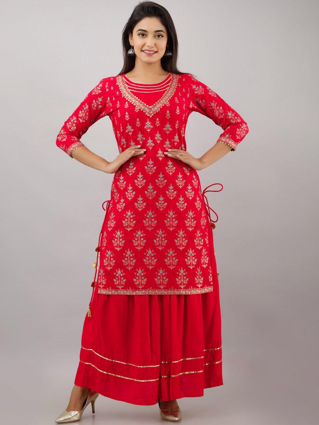 kalini women red ethnic motifs empire kurti with skirt