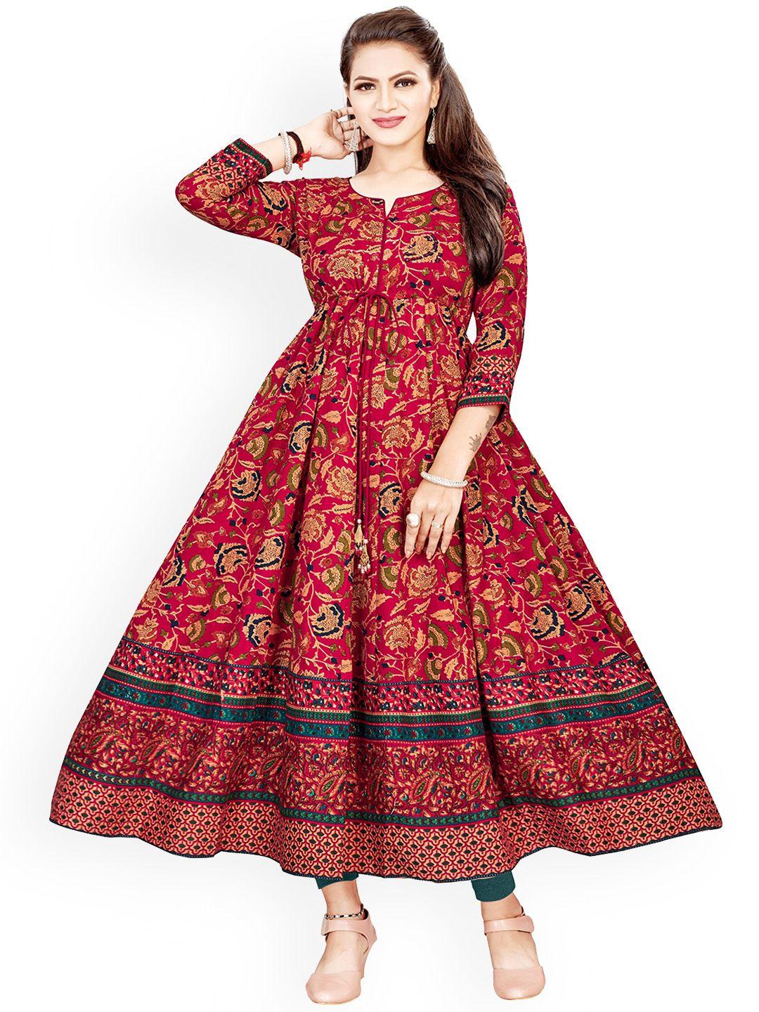 kalini women red ethnic motifs printed anarkali kurta