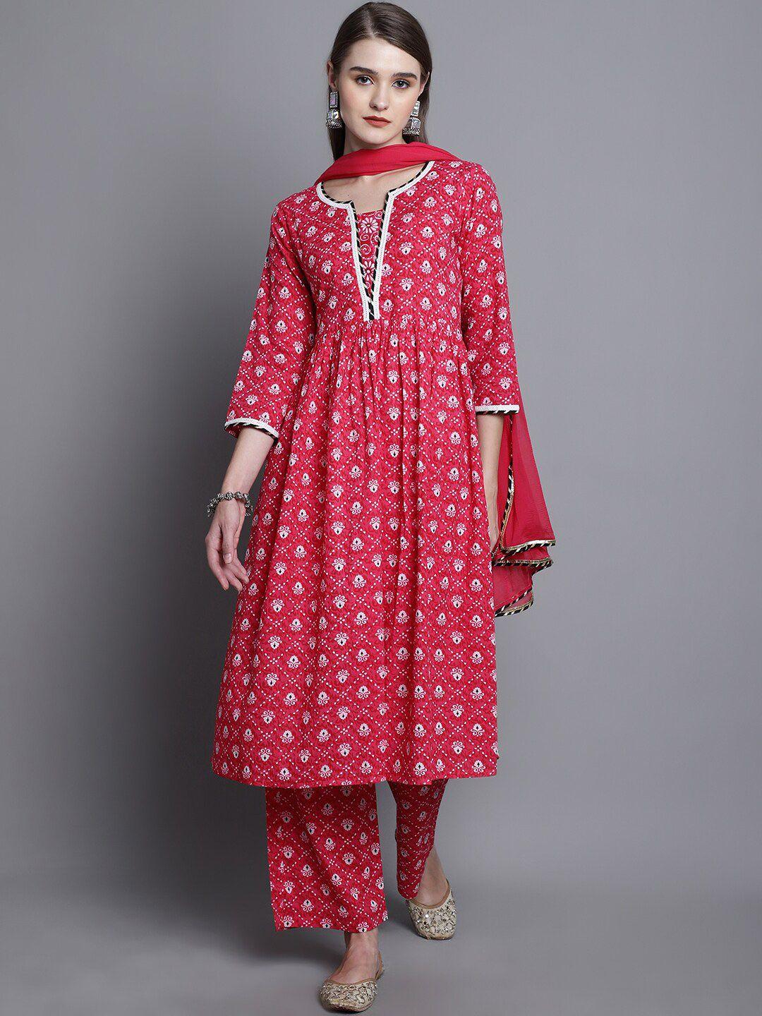 kalini women red ethnic motifs printed empire gotta patti pure cotton kurta with palazzos & with dupatta