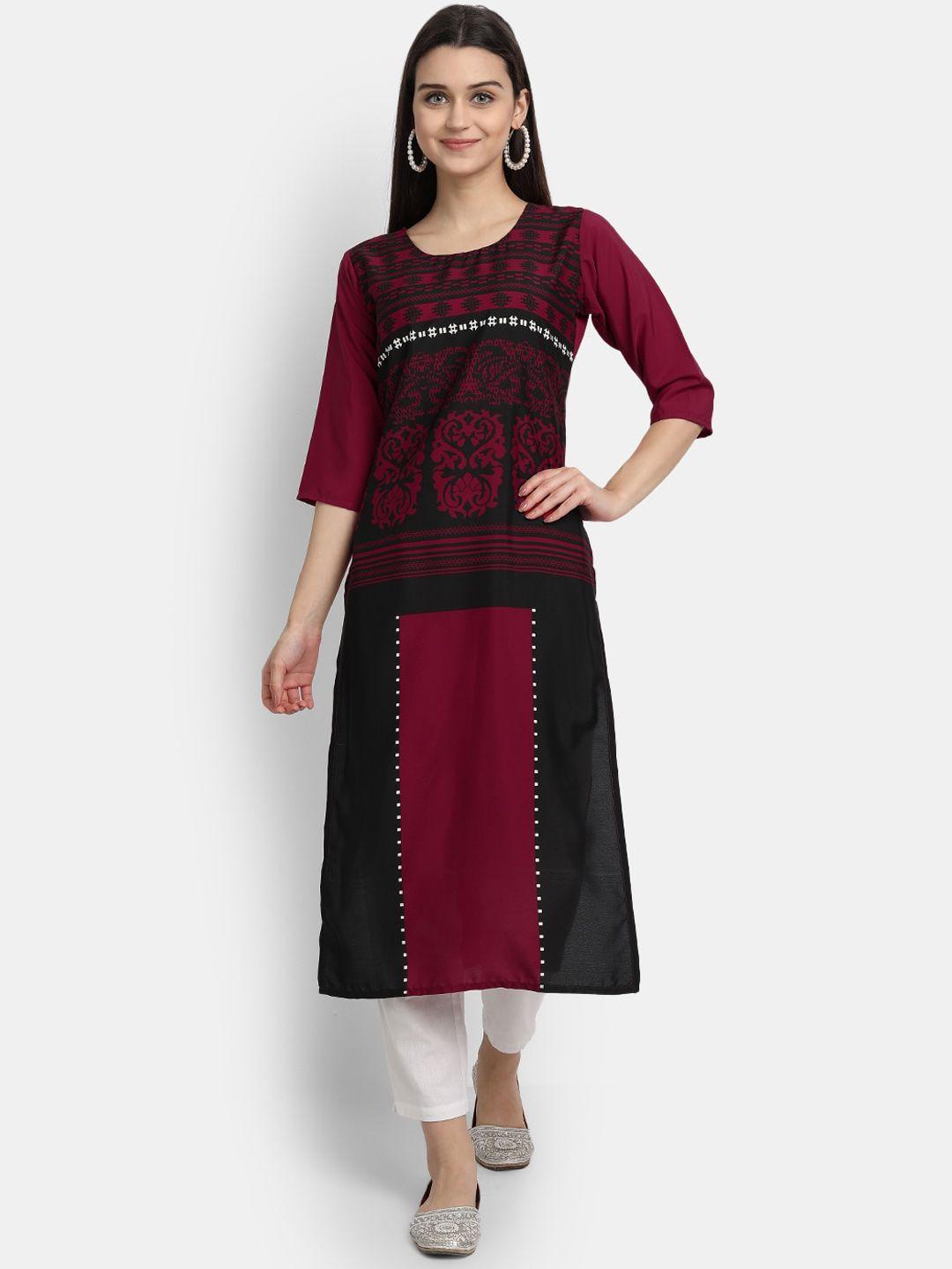 kalini women red ethnic motifs straight crepe kurta