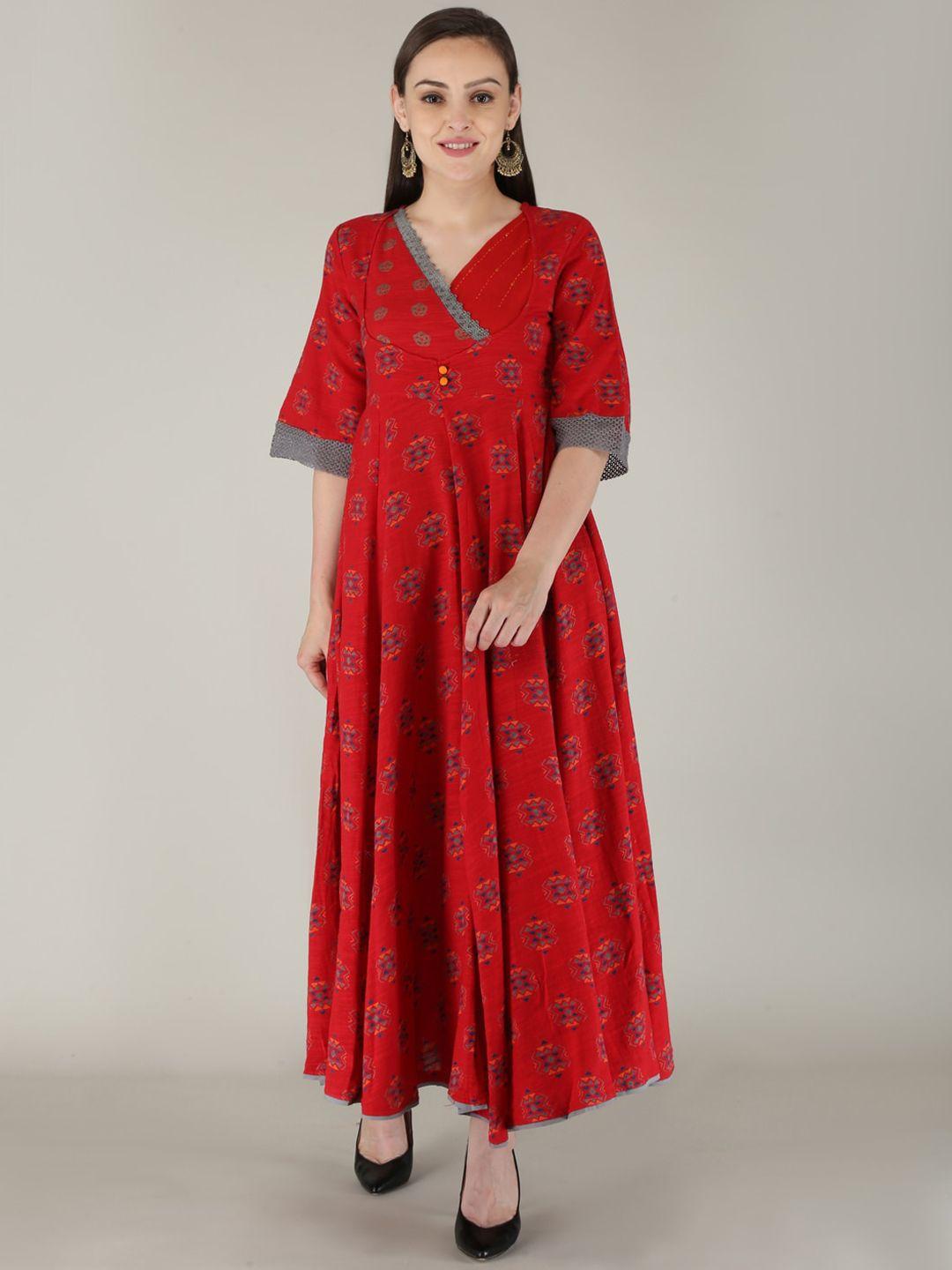 kalini women red floral printed anarkali kurta