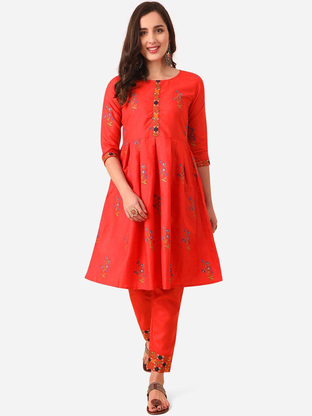 kalini women red floral printed kurta with trouser