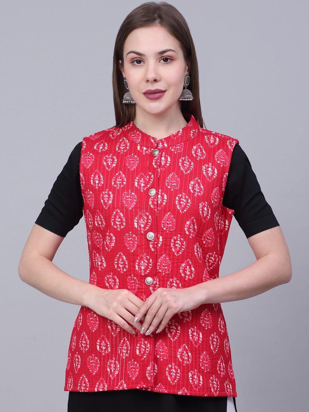 kalini women red geometric lightweight cotton tailored jacket