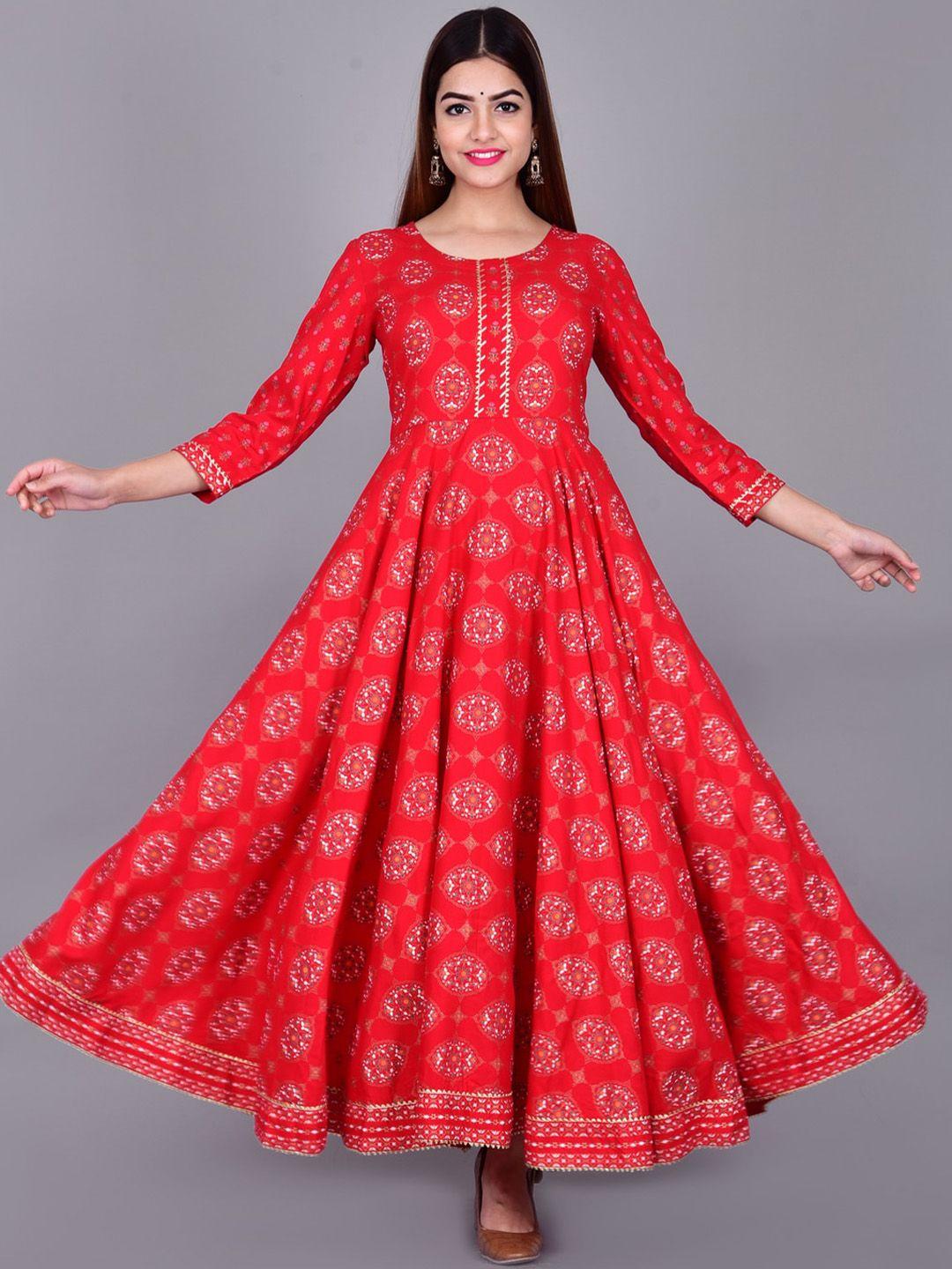 kalini women red printed anarkali kurta