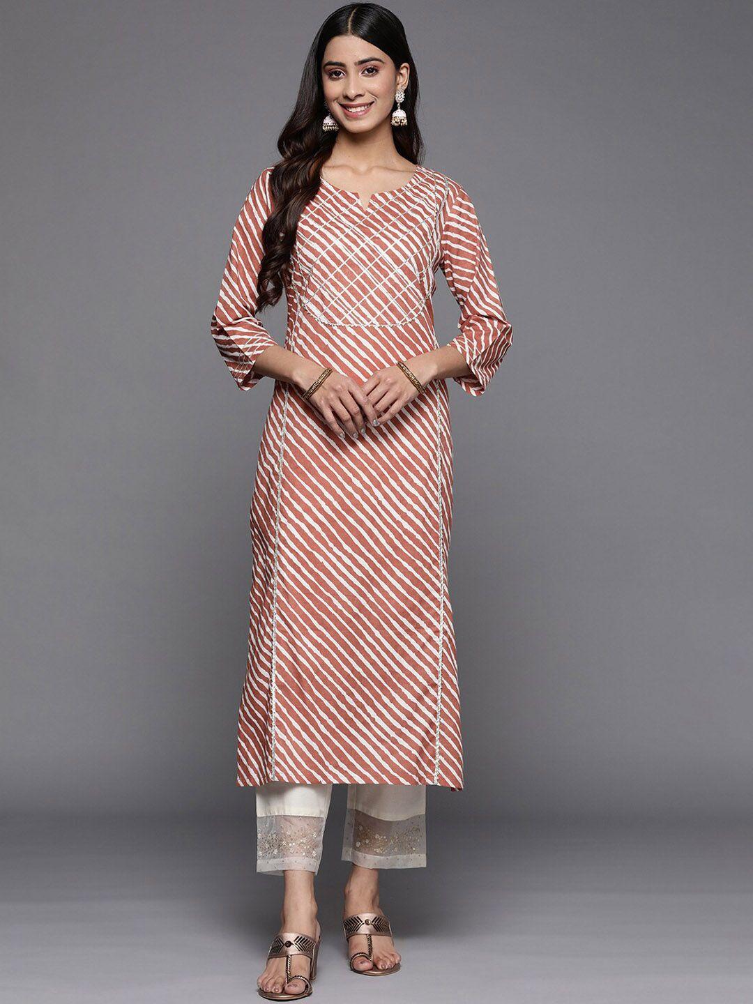 kalini women rust & white leheriya printed gotta patti kurta