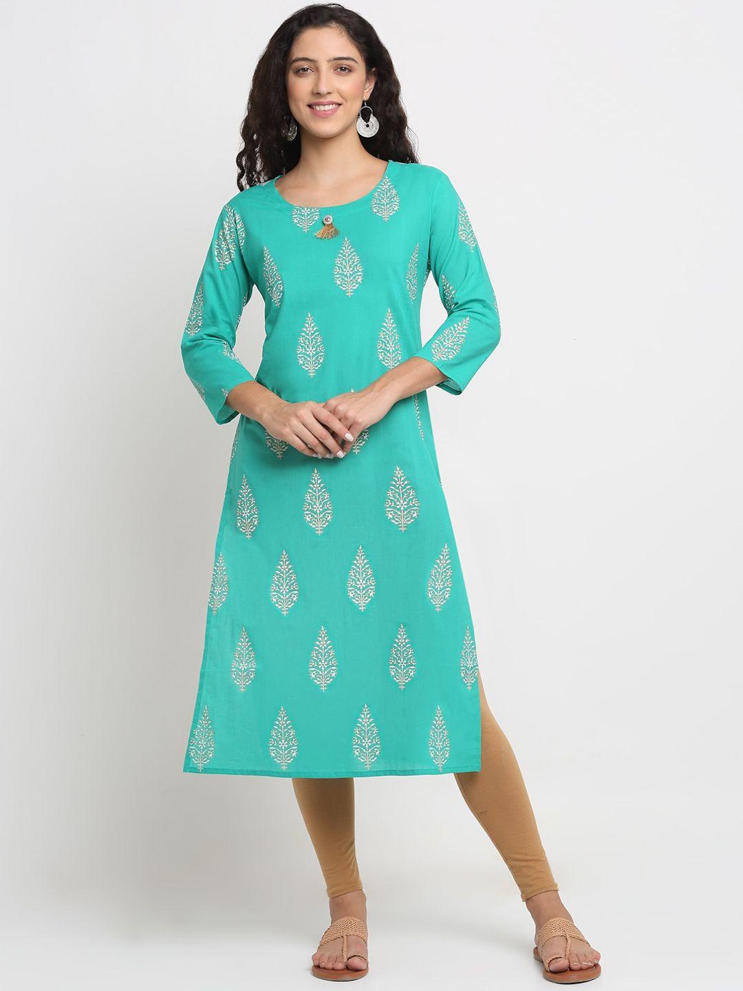 kalini women sea green ethnic motifs printed kurta