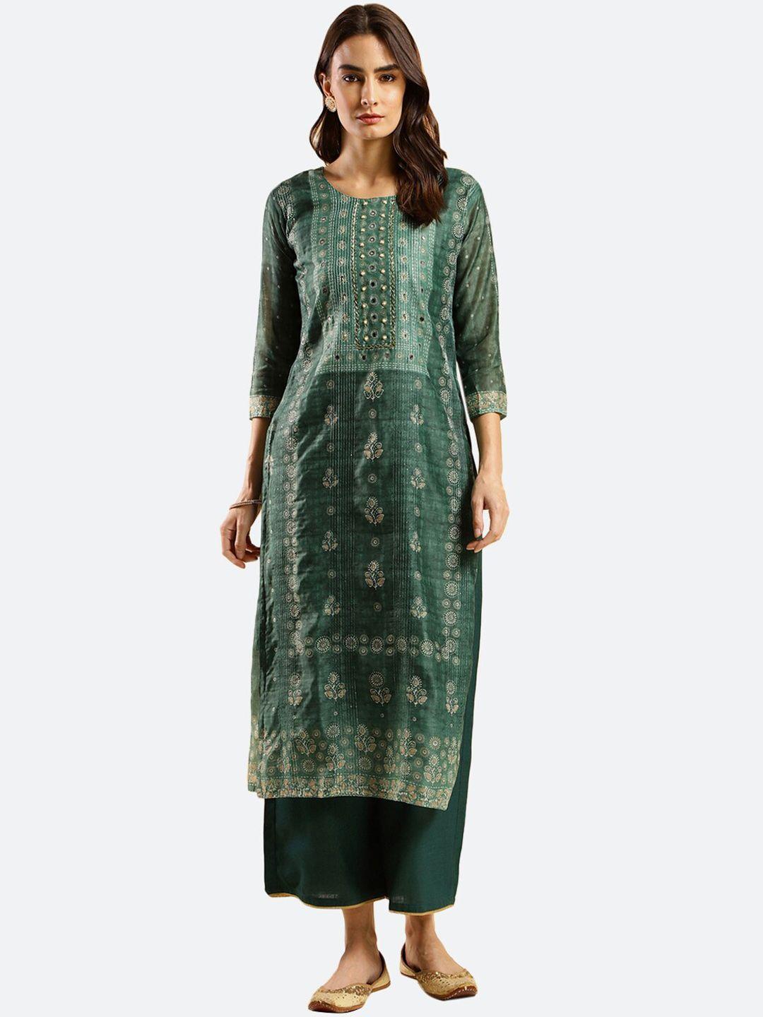 kalini women sea green printed kurta