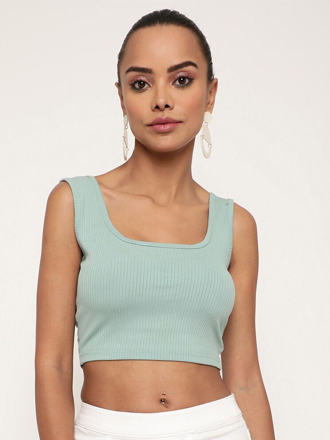 kalini women sea green sheen crop top