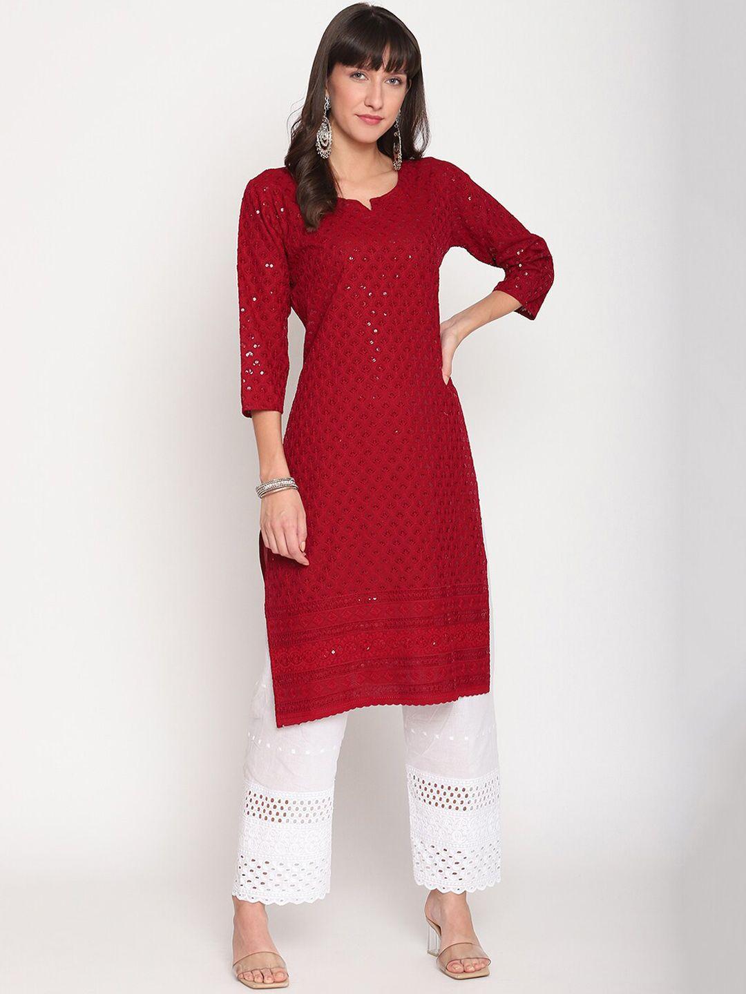 kalini women sequined embellished notch neck cotton kurta