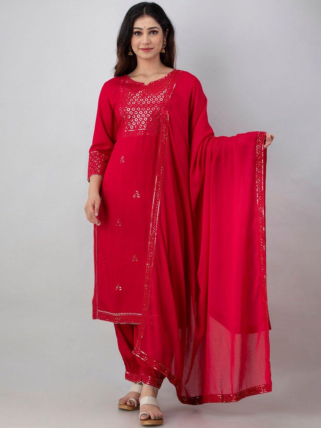 kalini women sequinned embellished kurta & trousers & dupatta