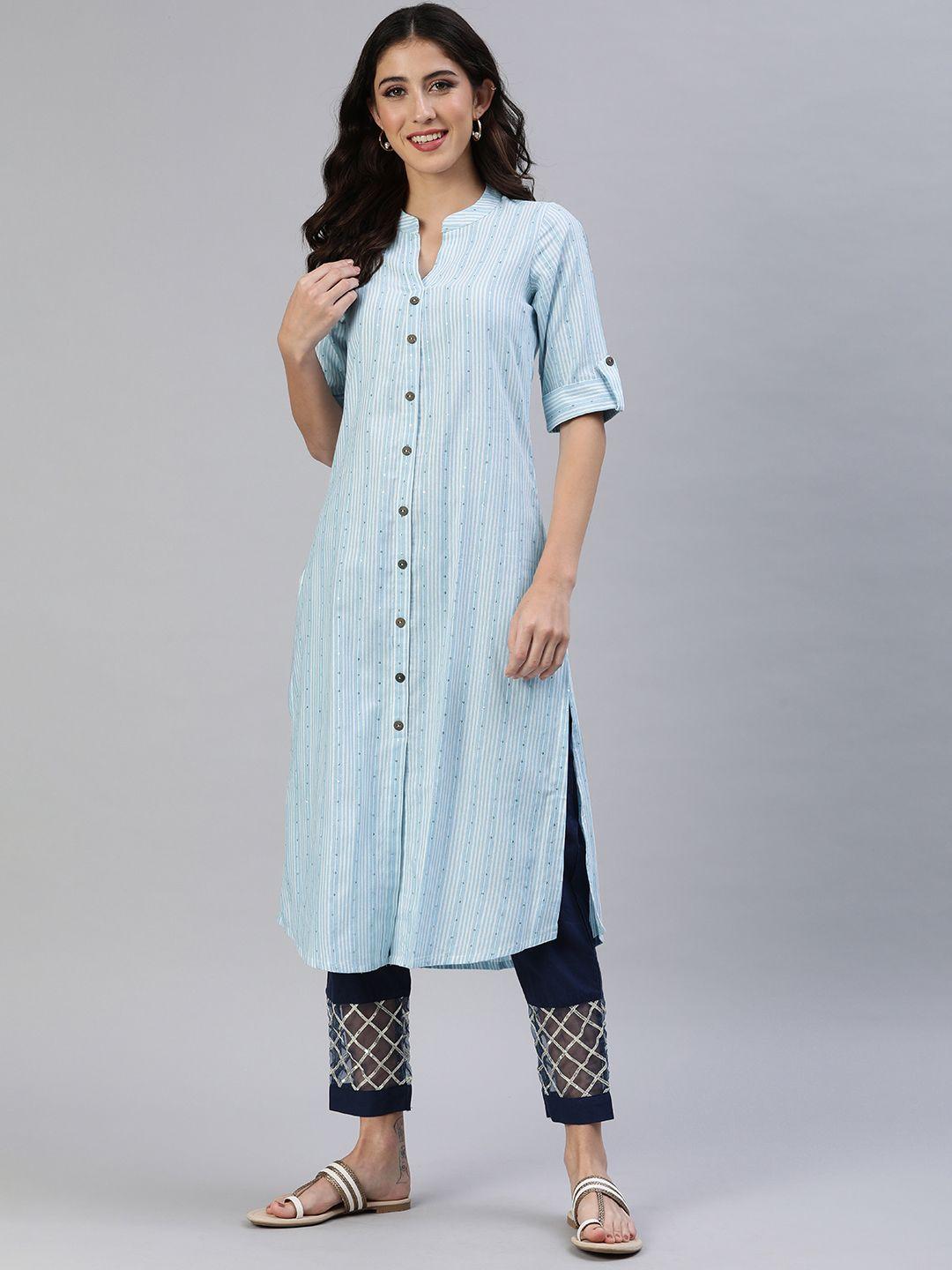 kalini women sequins striped straight kurta