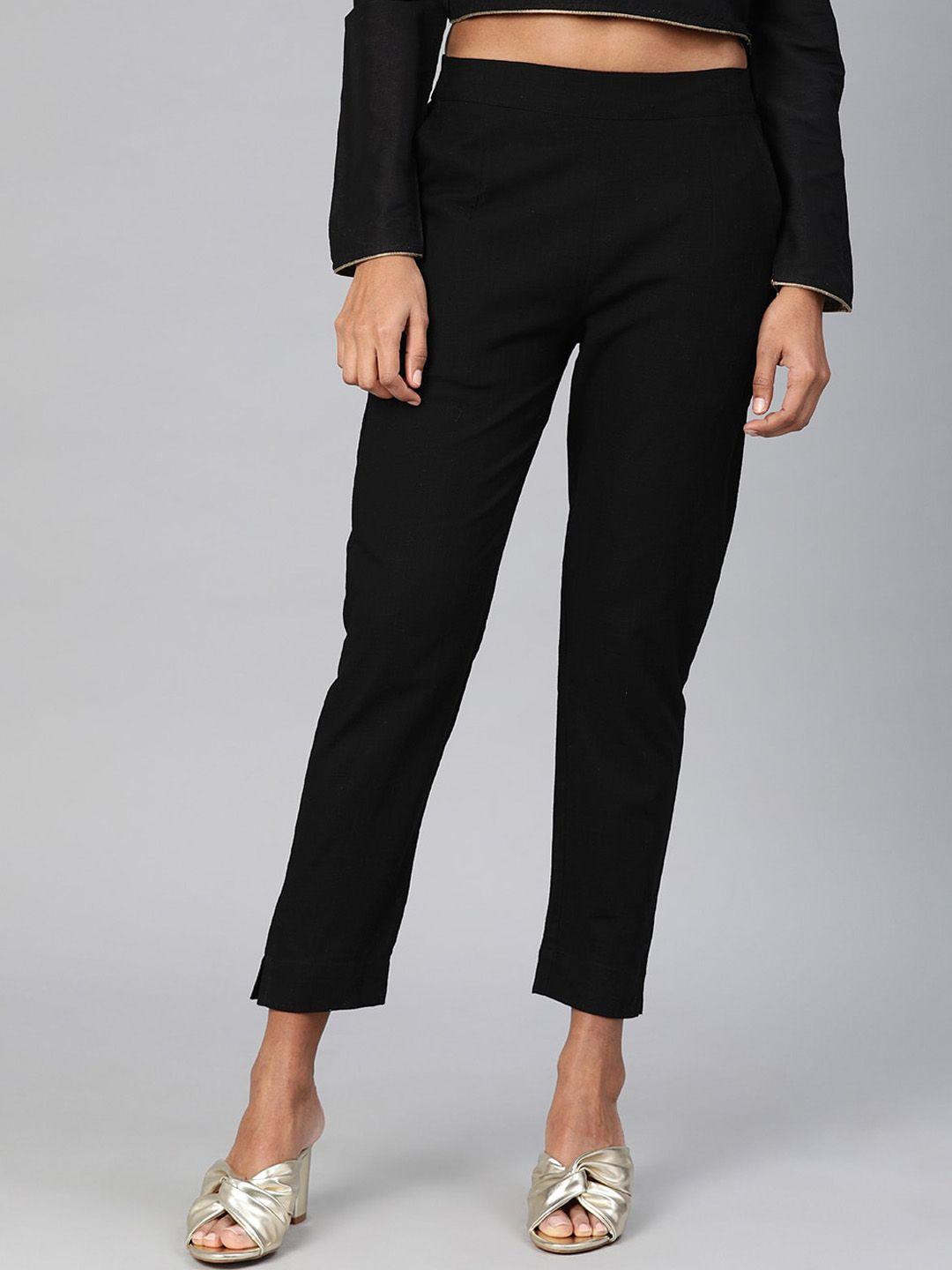 kalini women smart mid-rise cotton slim fit trousers