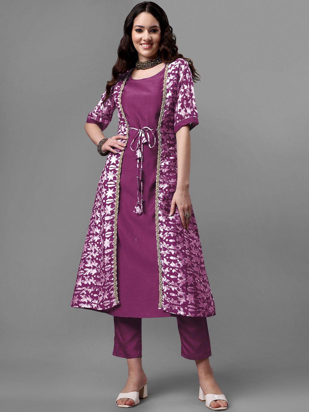 kalini women solid chanderi kurta trouser set with shibori print chanderi jacket