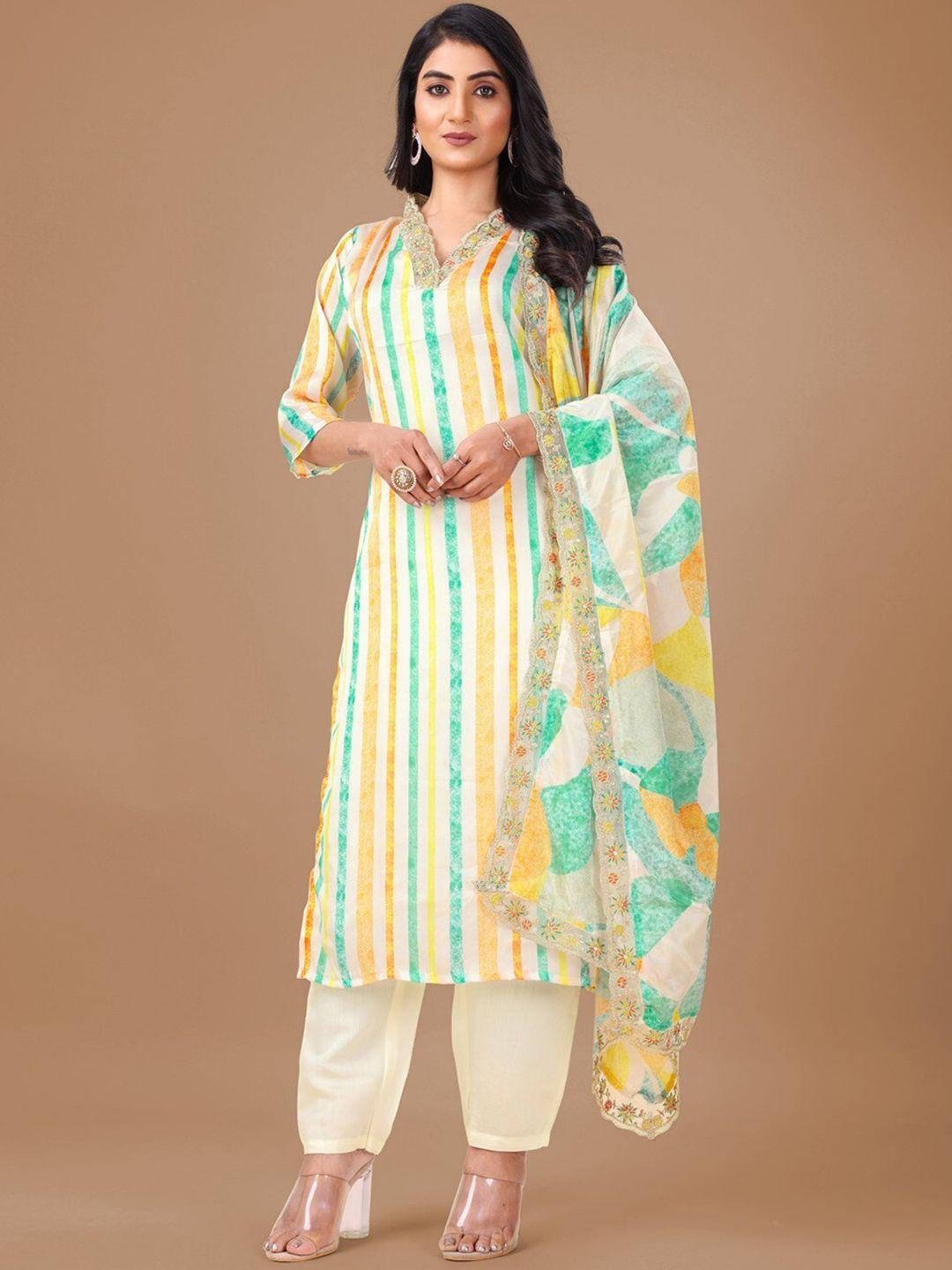 kalini women striped regular sequinned kurta with trousers & with dupatta