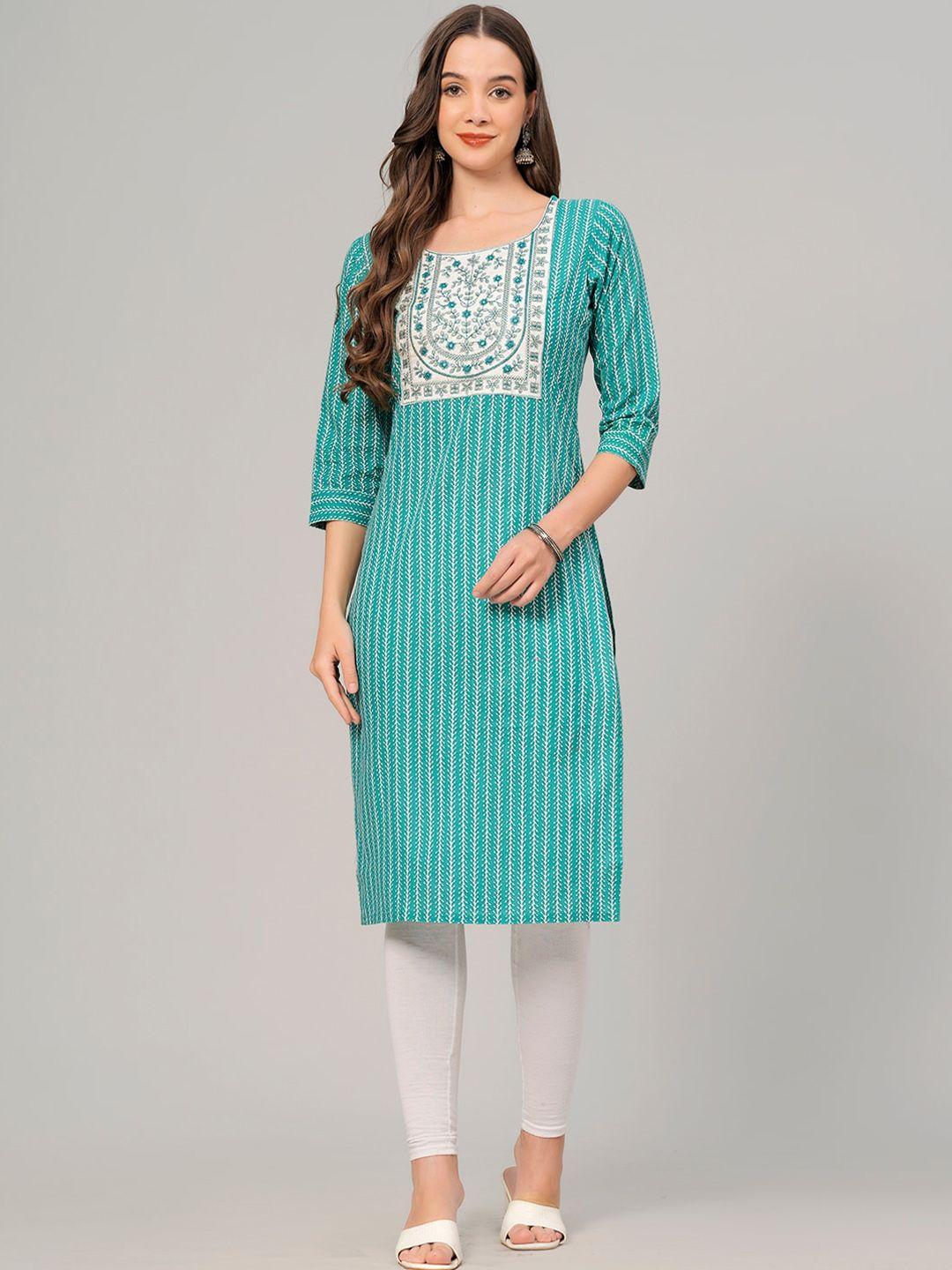 kalini women striped thread work floral kurta