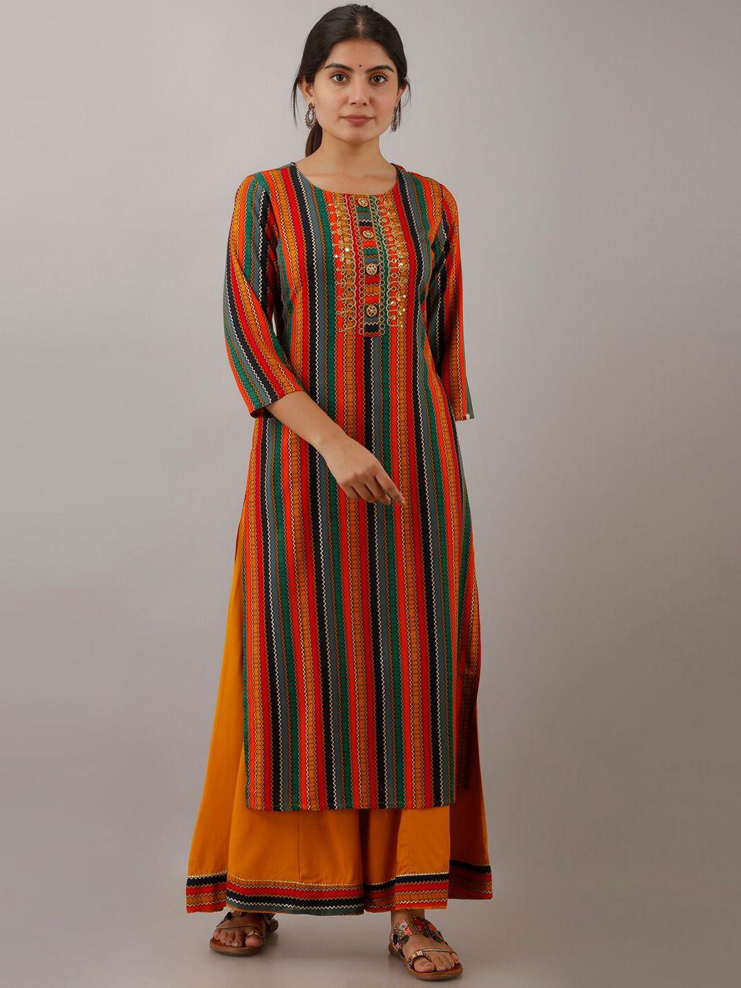 kalini women striped thread work kurta with palazzos