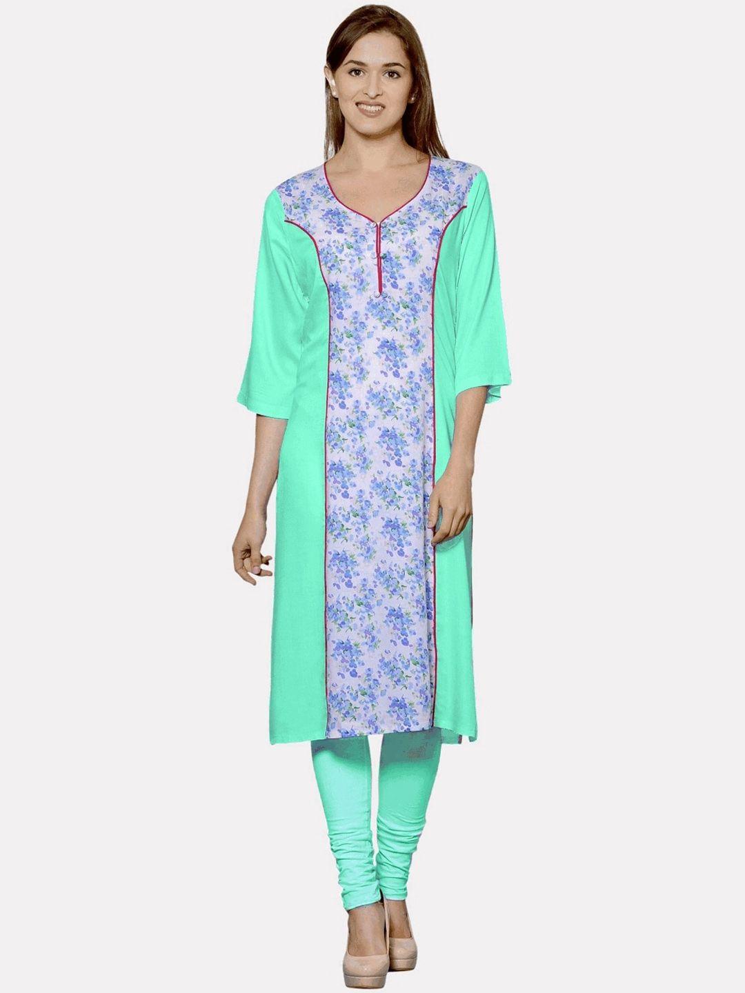 kalini women teal ethnic motifs block print kurta