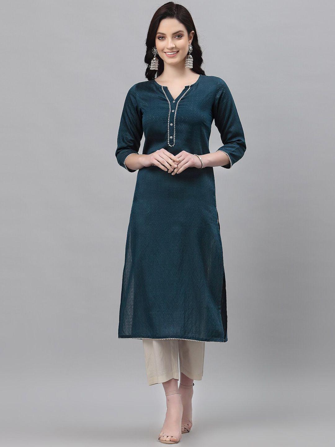 kalini women teal solid cotton kurta