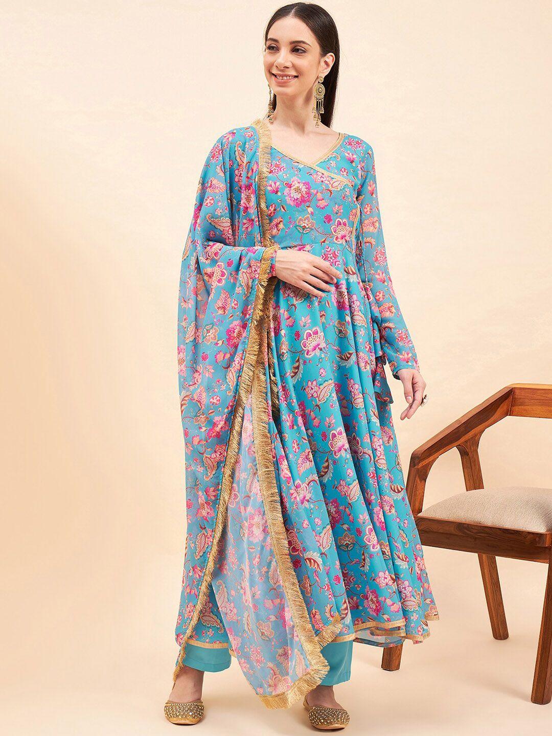 kalini women turquoise blue bandhani printed regular gotta patti kurta with trousers & with dupatta