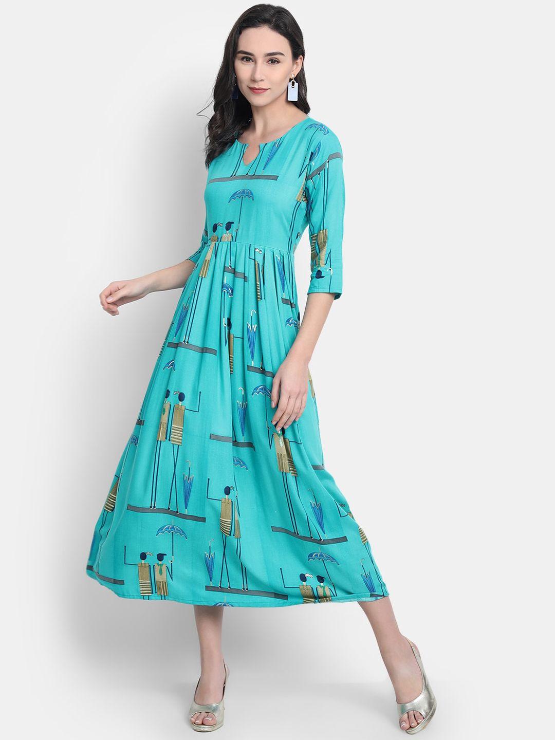 kalini women turquoise blue printed dress