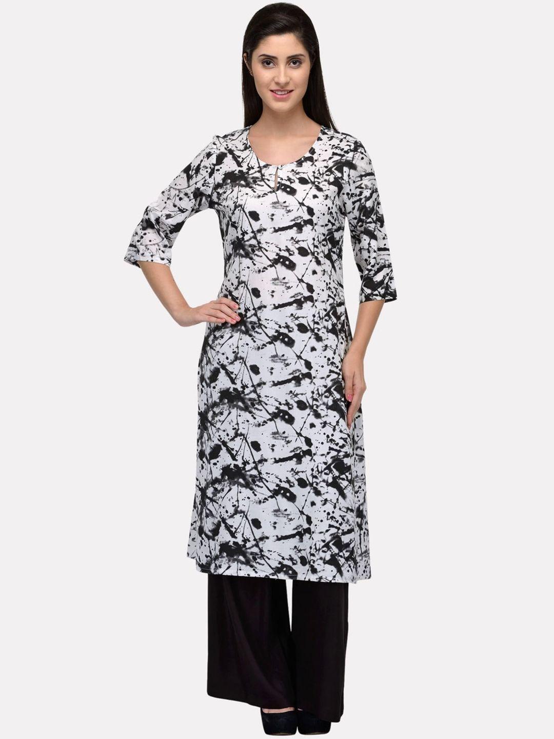 kalini women white & black printed keyhole neck kurta