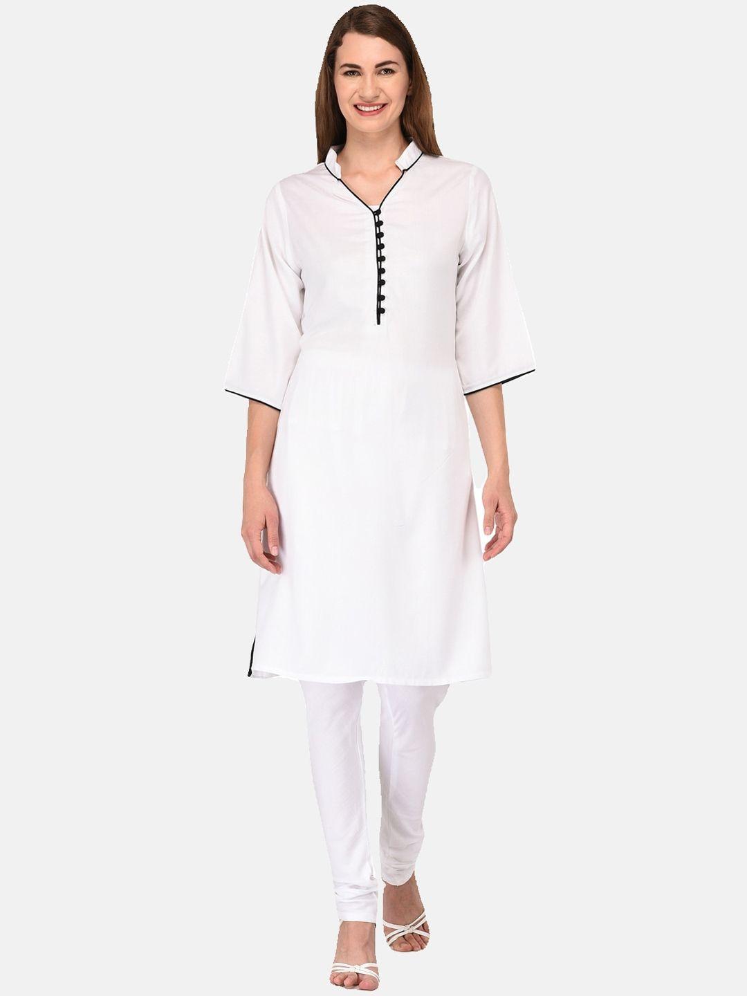 kalini women white cotton a-line kurta