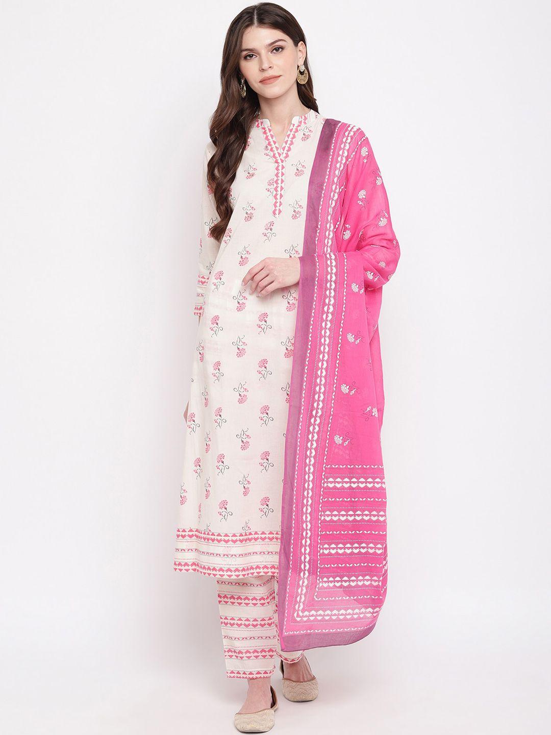 kalini women white ethnic motifs printed pure cotton kurta with trousers & dupatta