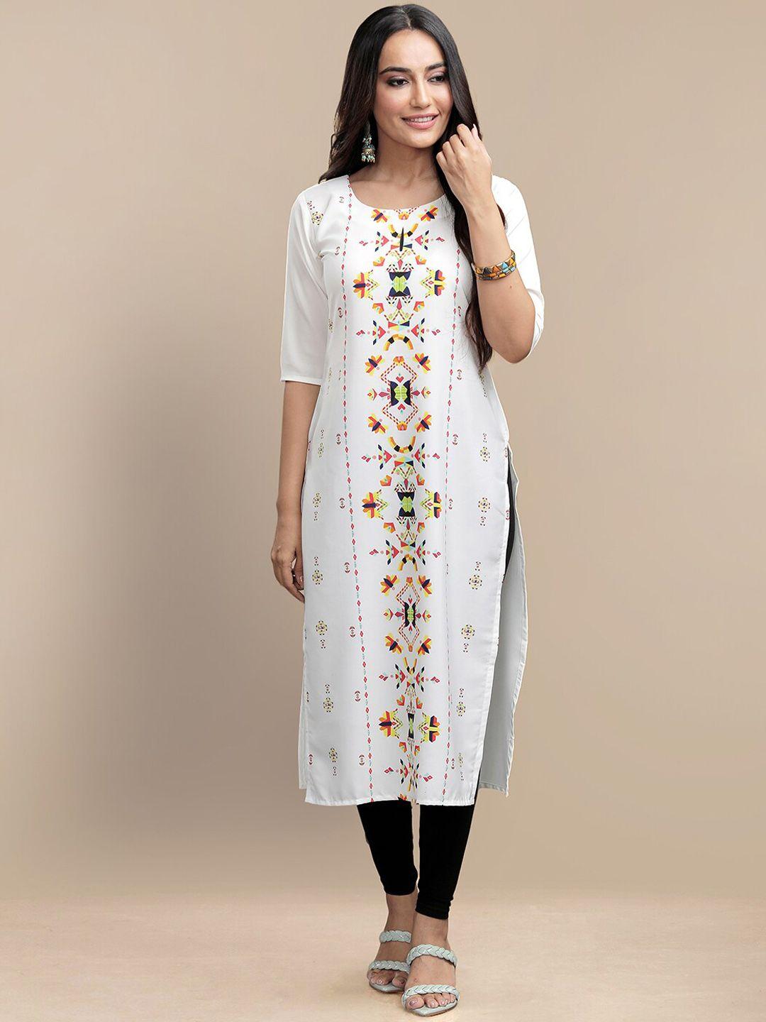 kalini women white geometric printed crepe kurta