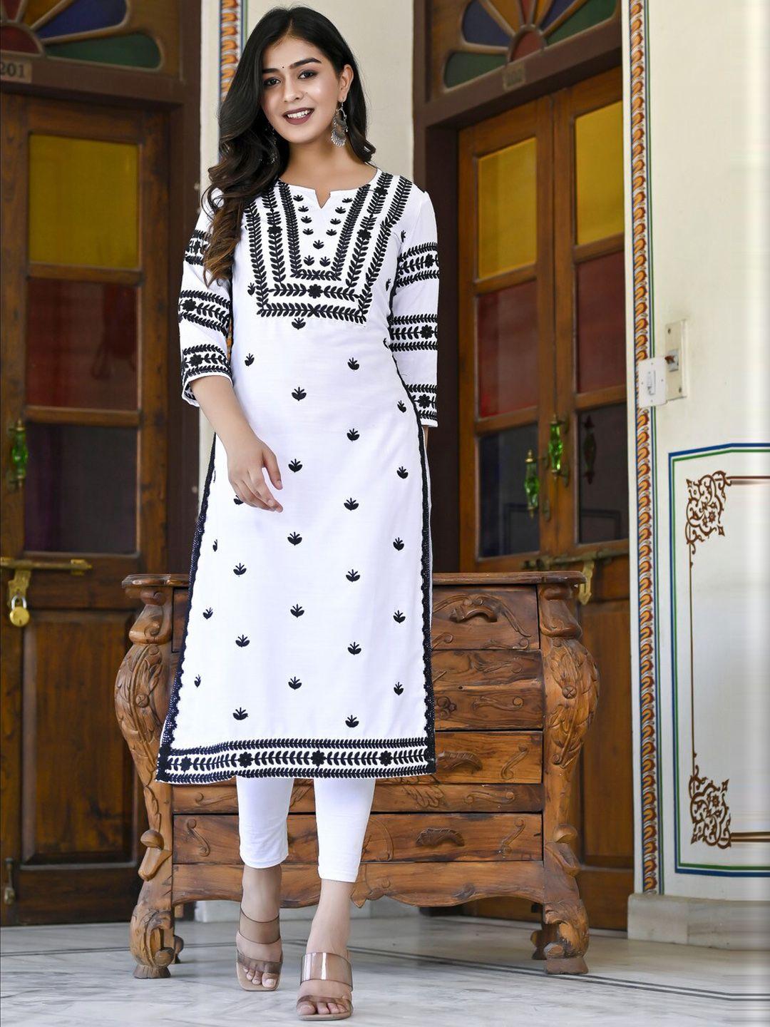 kalini women white geometric printed sequinned kurta
