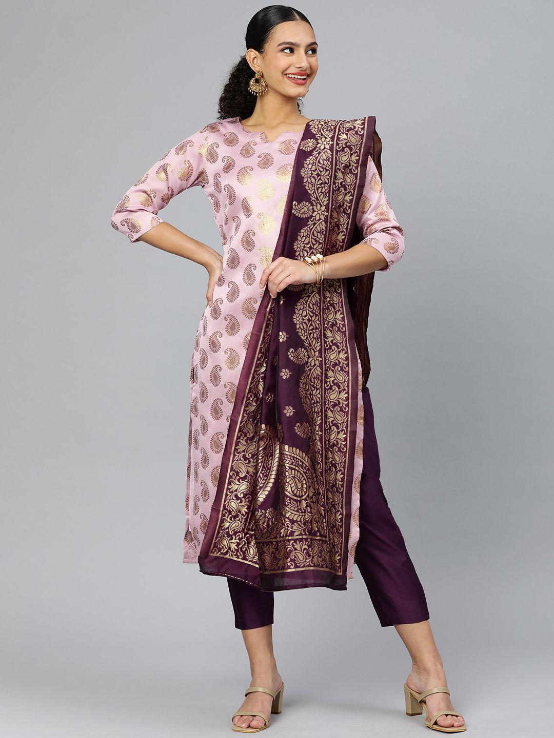 kalini women woven design paisley zari regular kurta with trousers & with dupatta