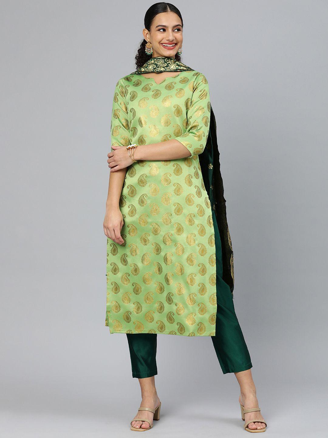 kalini women woven design paisley zari regular kurta with trousers & with dupatta