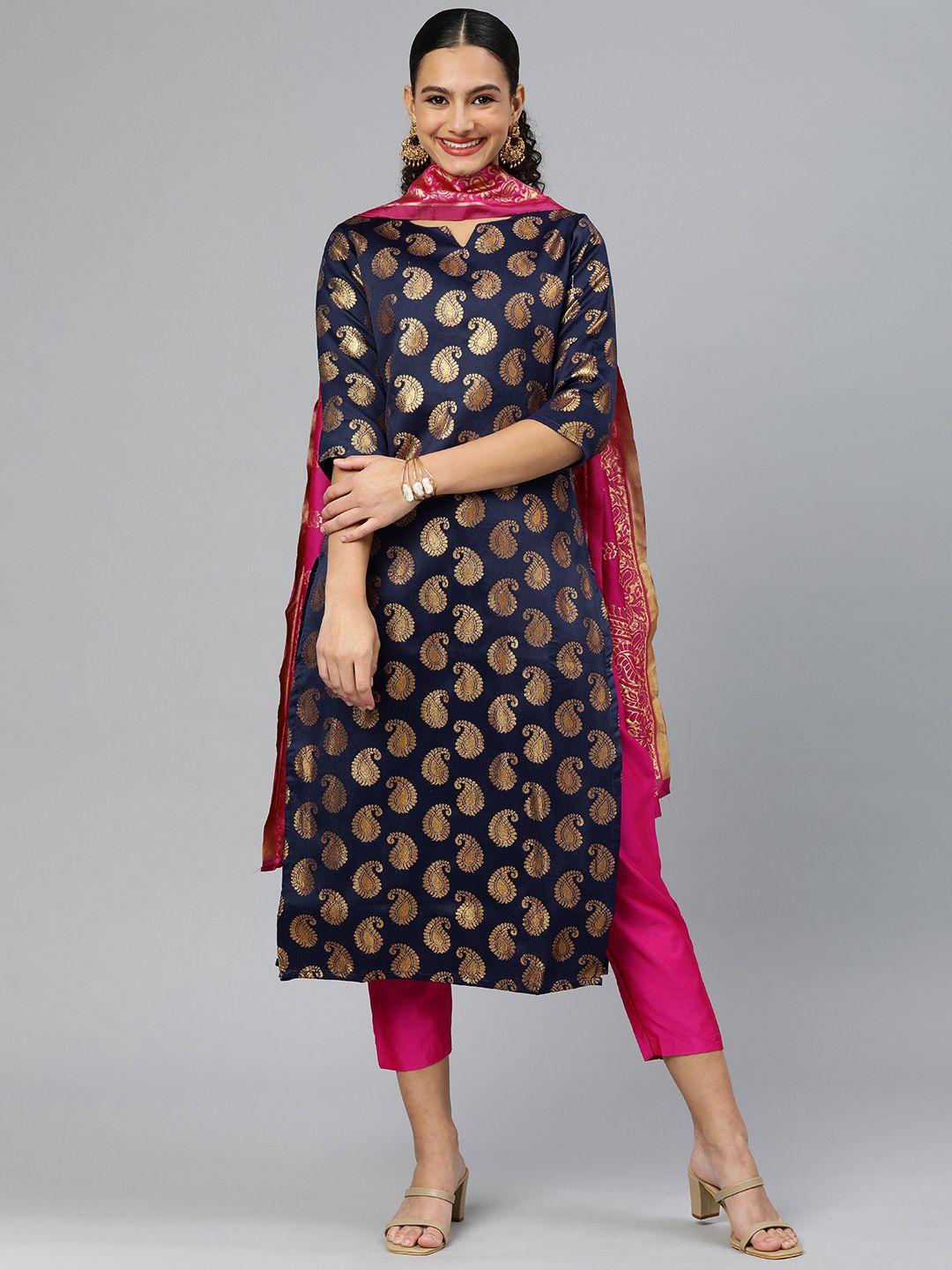 kalini women woven design paisley zari regular kurta with trousers & with dupatta