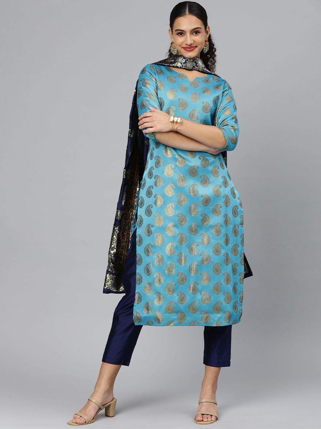 kalini women woven design paisley zari regular kurta with trousers & with dupatta
