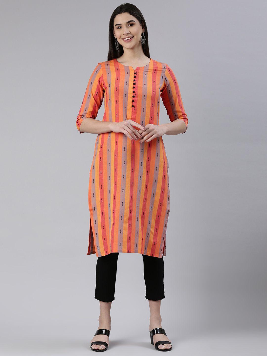 kalini women woven design striped straight kurta