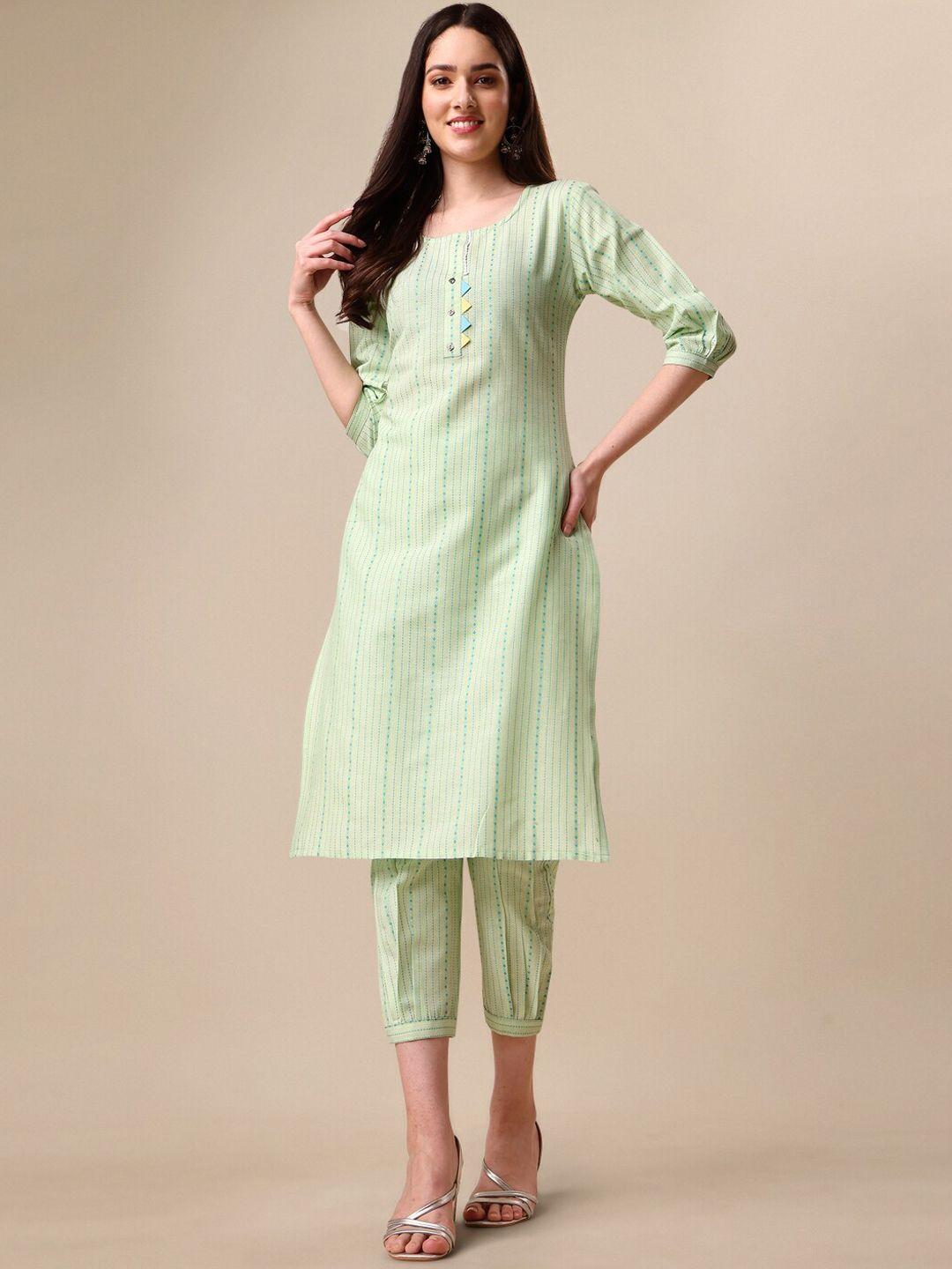 kalini women woven striped thread work kurta with trousers