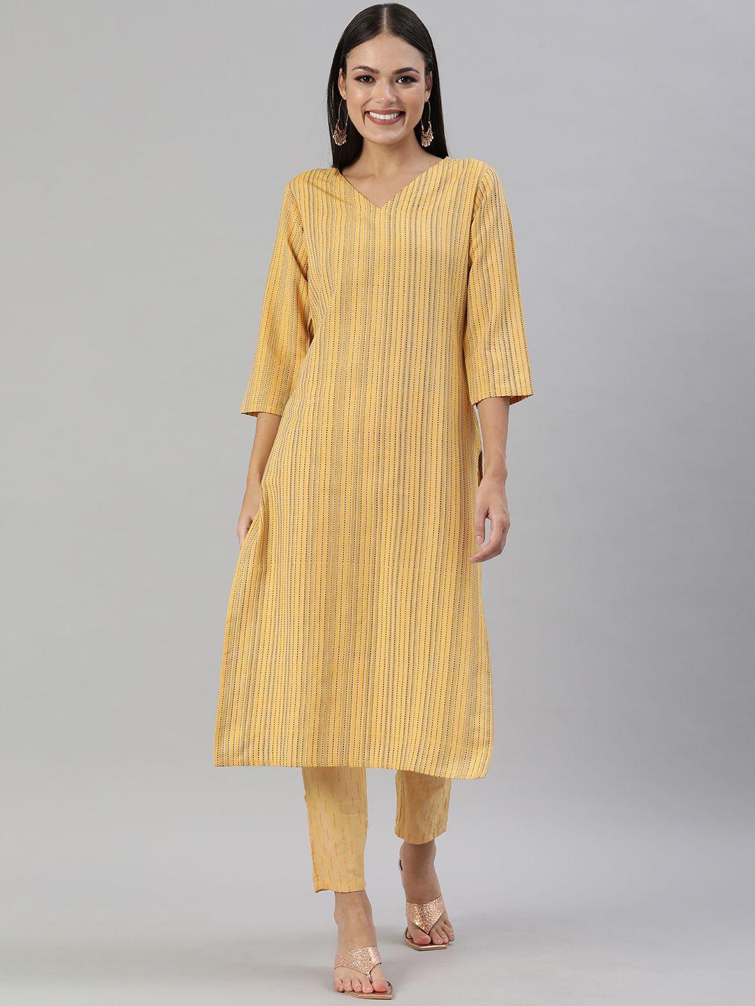 kalini women yellow & black striped kurta