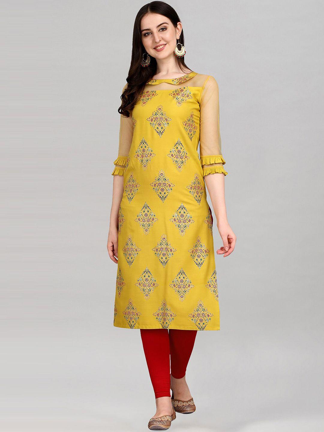 kalini women yellow ethnic motifs printed kurta