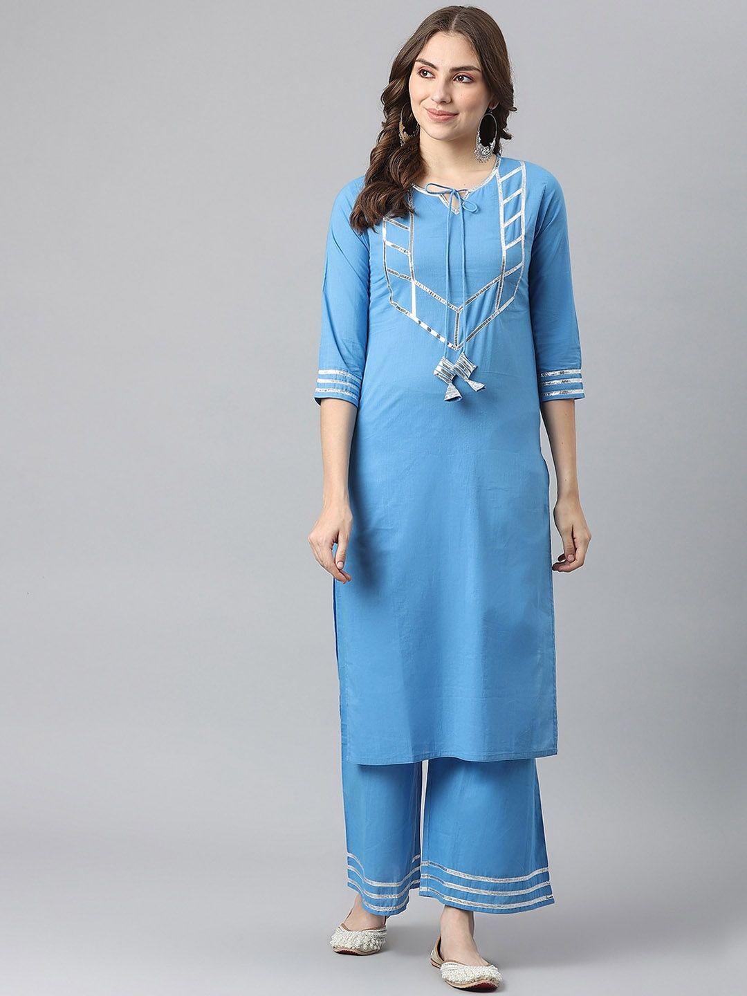 kalini women yoke design gotta patti pure cotton kurta with palazzos