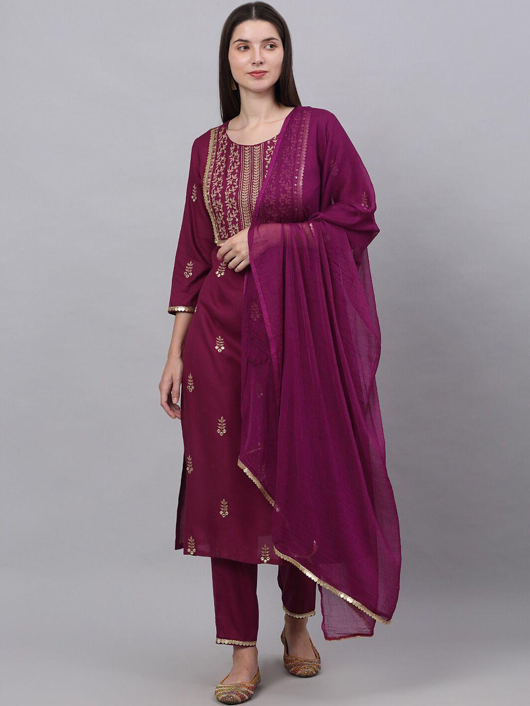 kalini women yoke design mirror work kurta with trouser & with dupatta set