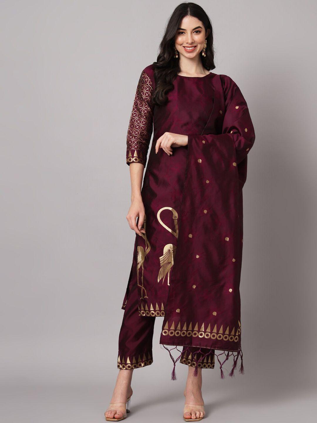 kalini woven design straight kurta & trousers with dupatta