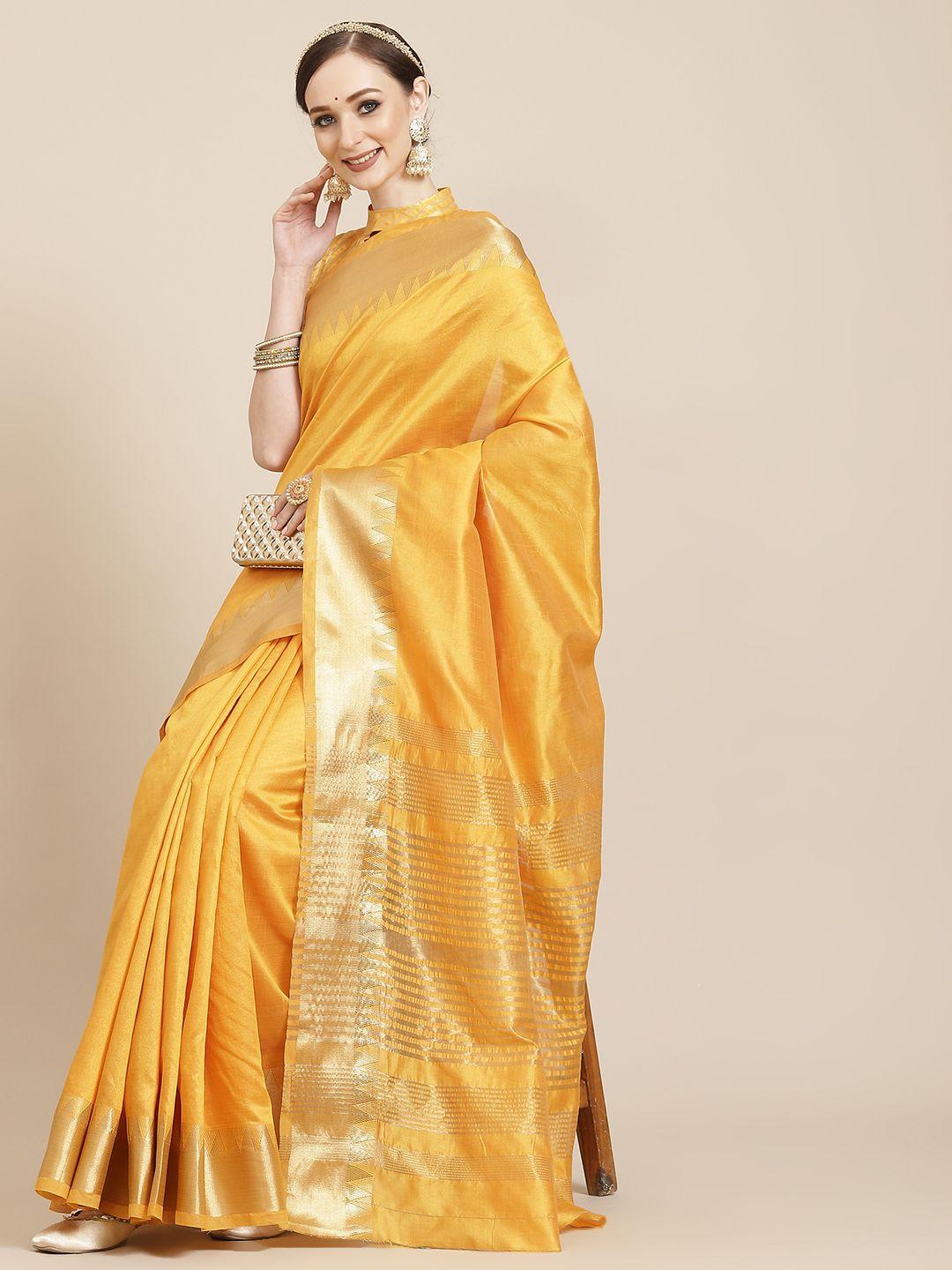 kalini yellow & golden woven design saree