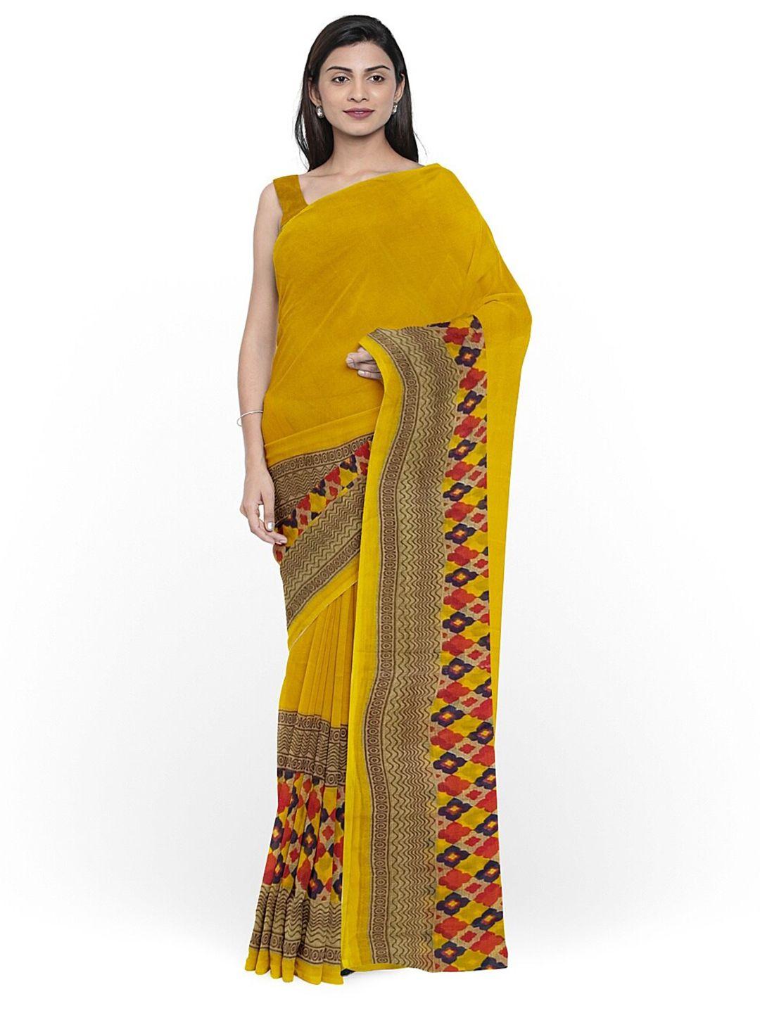 kalini yellow & red ethnic motifs pure georgette fusion dharmavaram saree