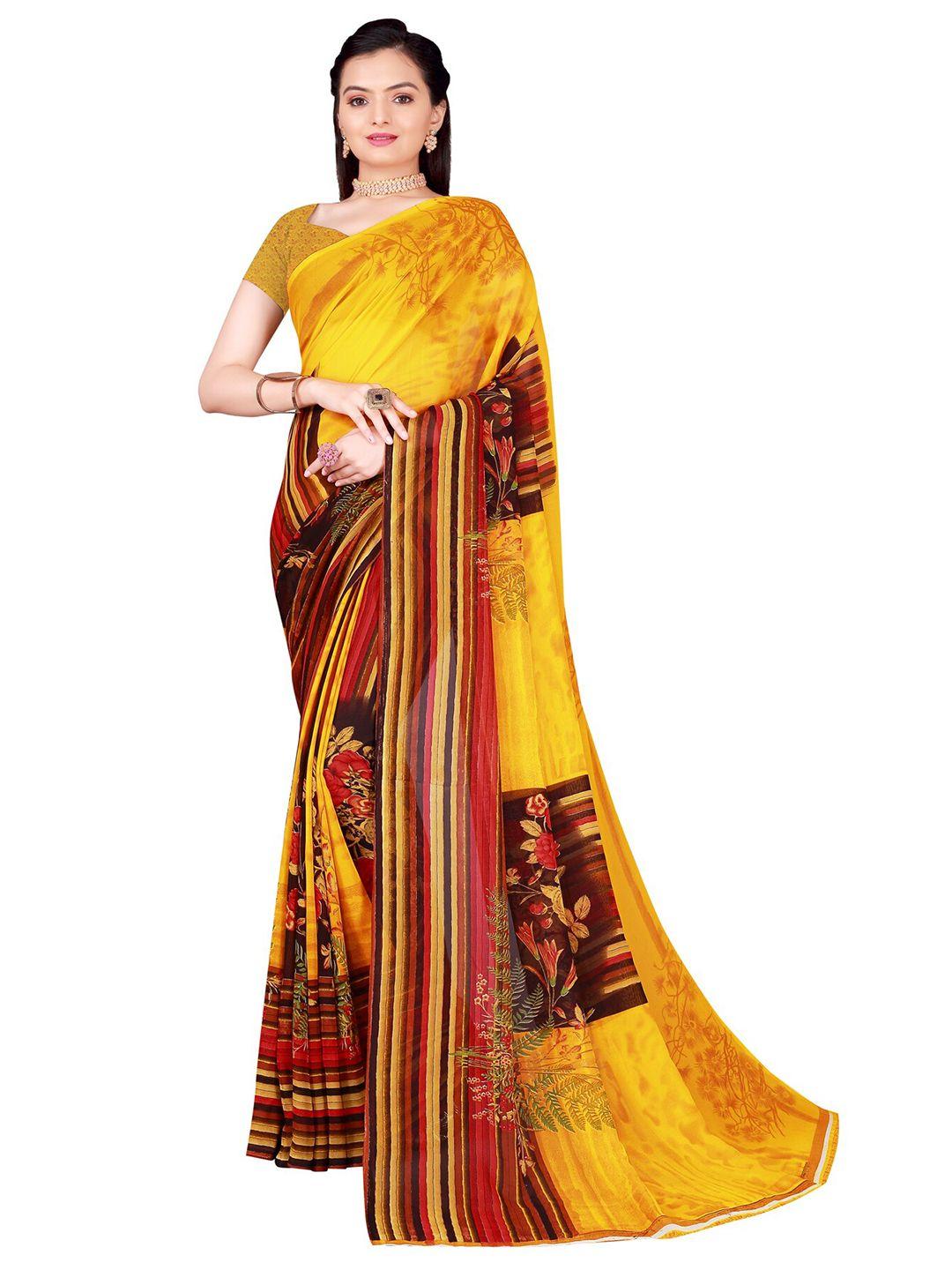 kalini yellow & red floral georgette saree