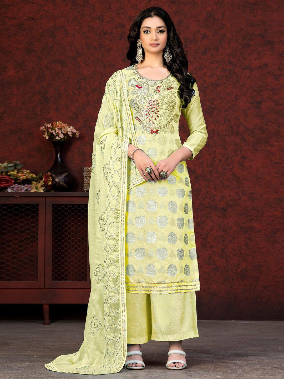 kalini yellow & yellow embroidered unstitched dress material